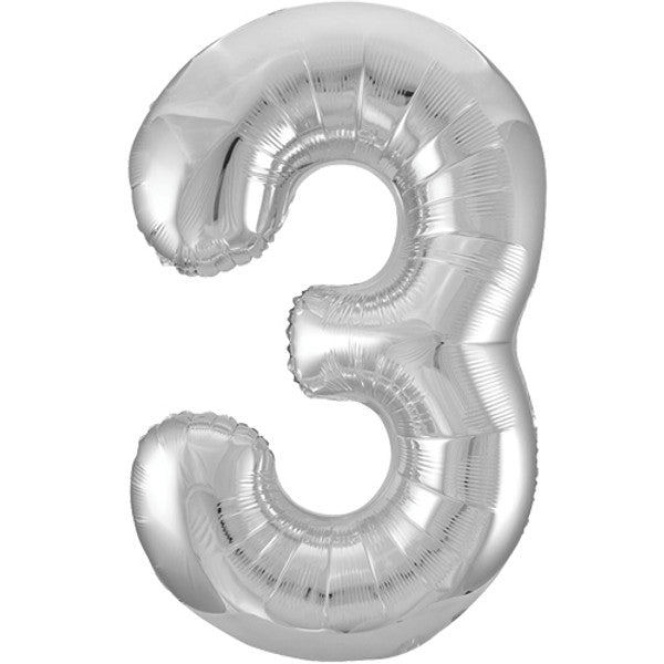 Large 34" Number Foil Balloon number 3 silver - Penny Black