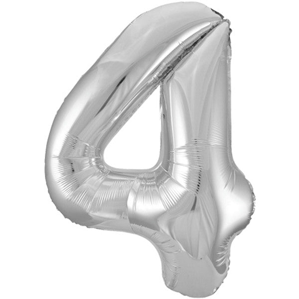 Large 34" Number Foil Balloon number 4 silver - Penny Black