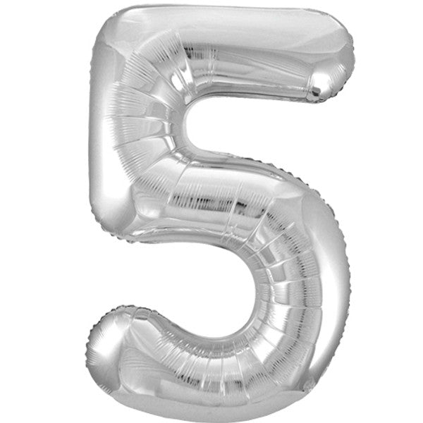 Large 34" Number Foil Balloon number 5 silver - Penny Black
