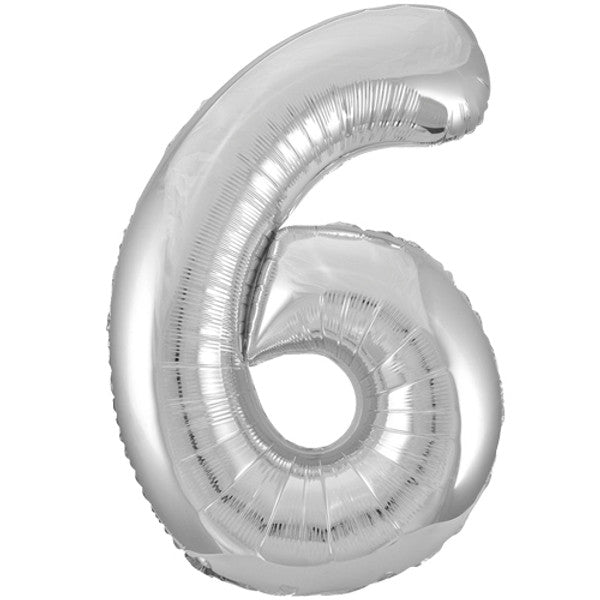 Large 34" Number Foil Balloon number 6 silver - Penny Black