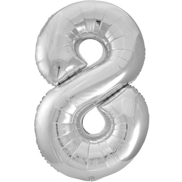 Large 34" Number Foil Balloon number 8 silver - Penny Black