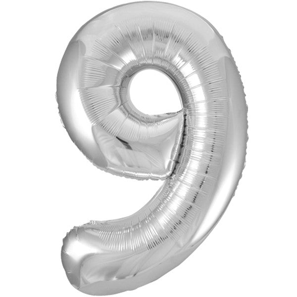 Large 34" Number Foil Balloon number 9 silver - Penny Black
