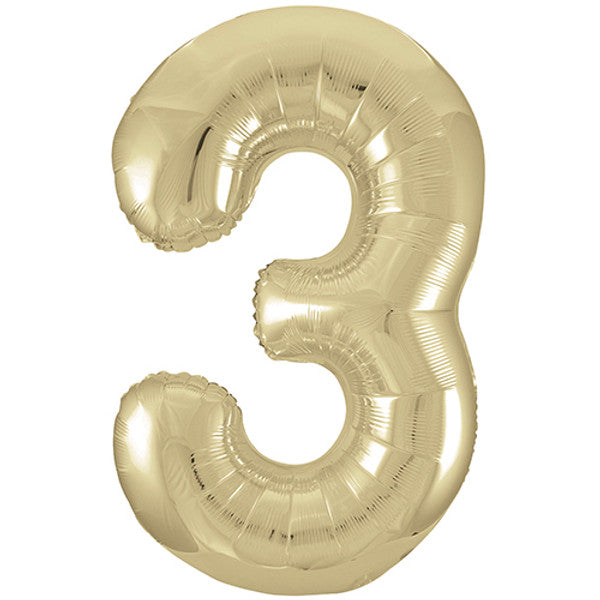 Large 34" Number Foil Balloon number 3 white gold - Penny Black