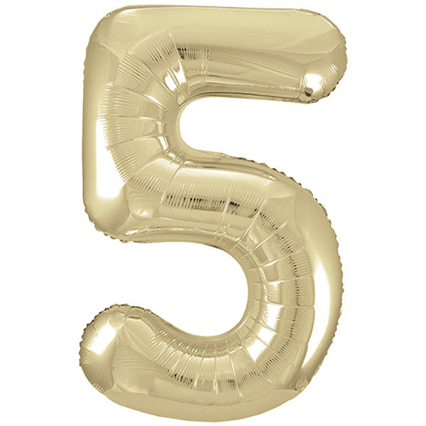 Large 34" Number Foil Balloon number 5 white gold - Penny Black