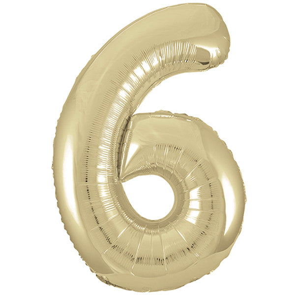 Large 34" Number Foil Balloon number 6 white gold - Penny Black