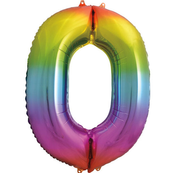 Large 34" Number Foil Balloon number 0 rainbow - Penny Black
