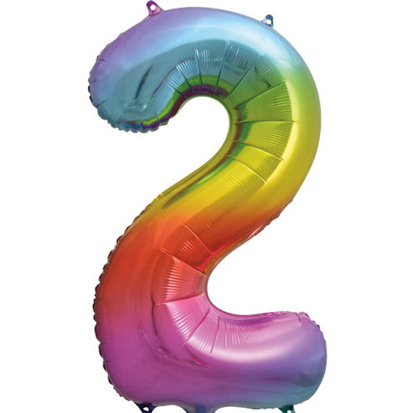 Large 34" Number Foil Balloon number 2 rainbow - Penny Black