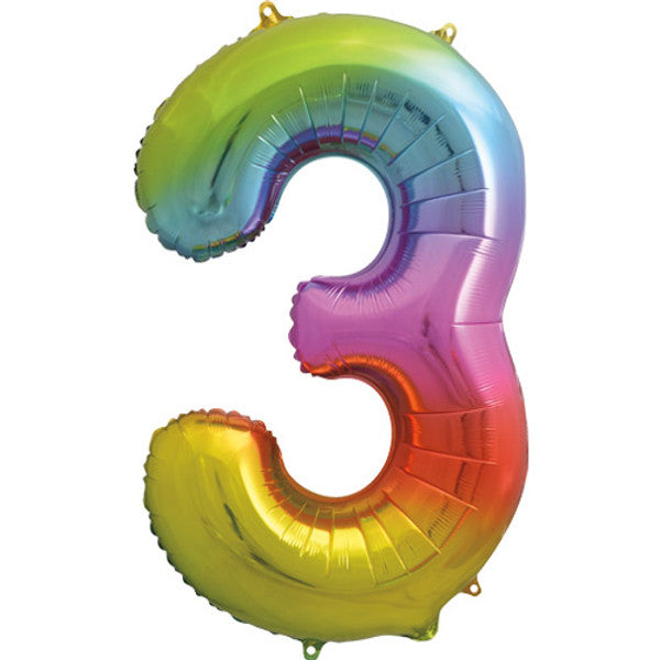 Large 34" Number Foil Balloon number 3 rainbow - Penny Black