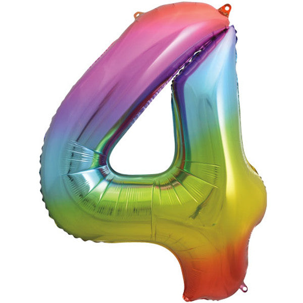 Large 34" Number Foil Balloon number 4 rainbow - Penny Black
