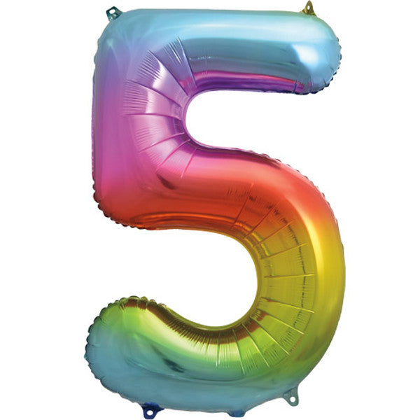Large 34" Number Foil Balloon number 5 rainbow - Penny Black
