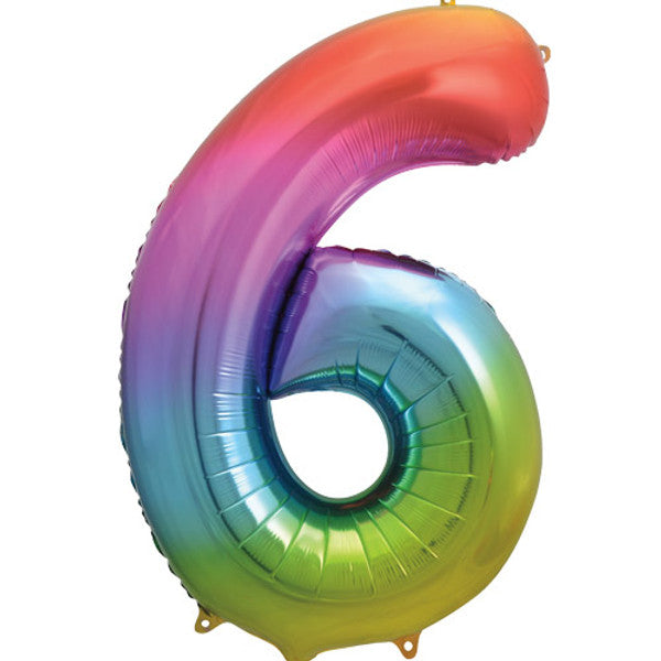 Large 34" Number Foil Balloon number 6 rainbow - Penny Black