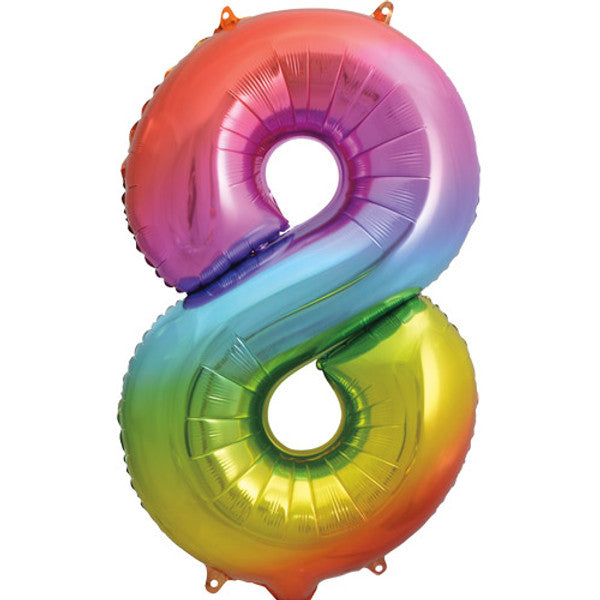 Large 34" Number Foil Balloon number 8 rainbow - Penny Black