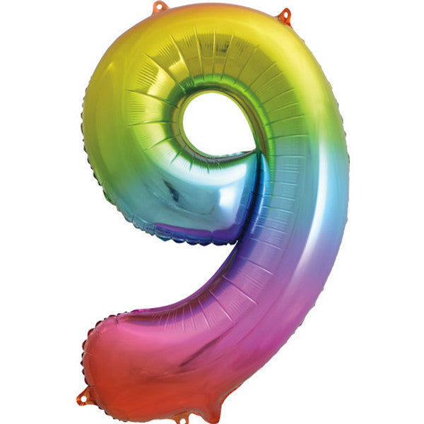 Large 34" Number Foil Balloon number 9 rainbow - Penny Black