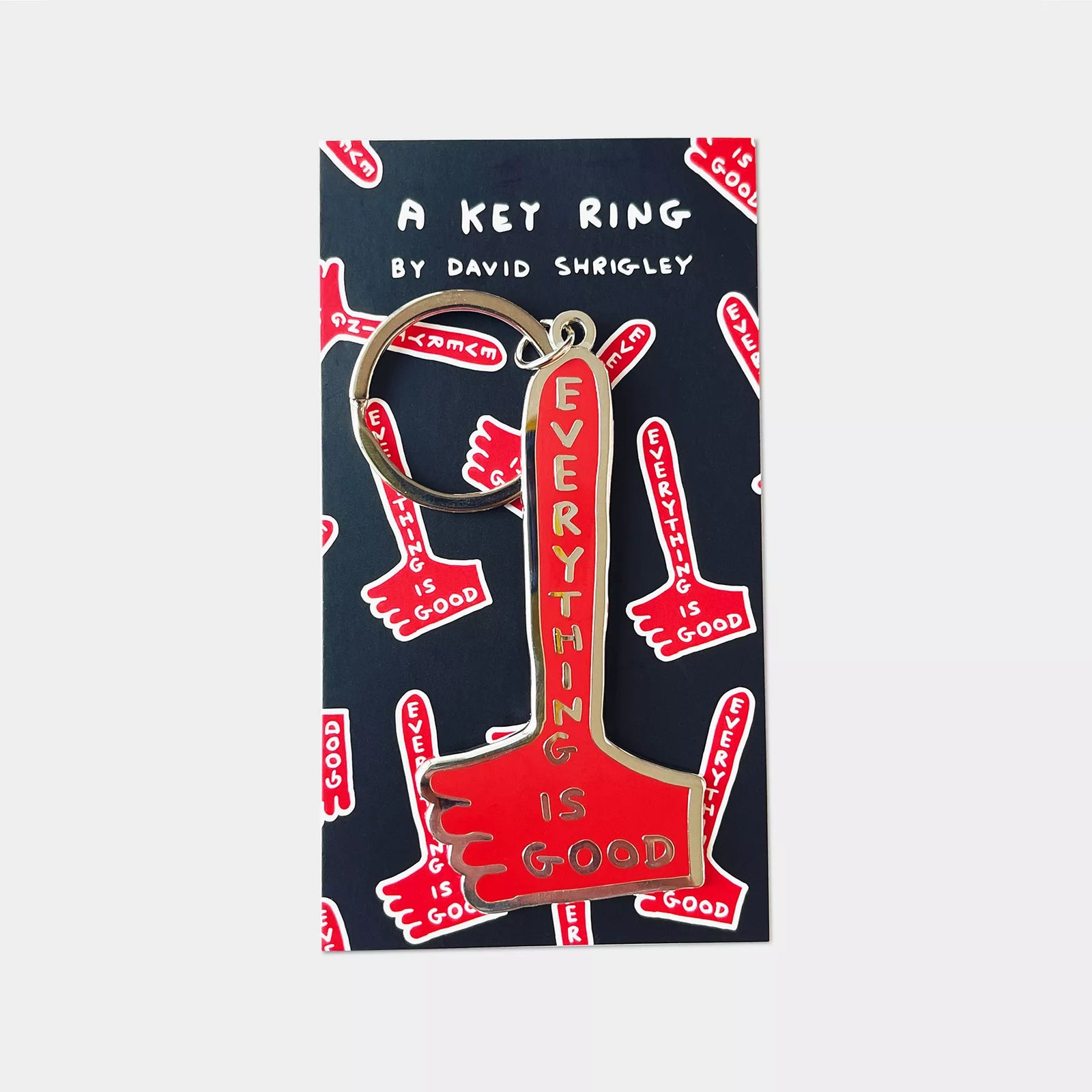 Everything is Good David Shrigley Enamel Keyring by penny black in packaging
