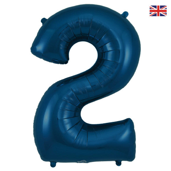 Large 34" Number Foil Balloon number 2 matt navy - Penny Black