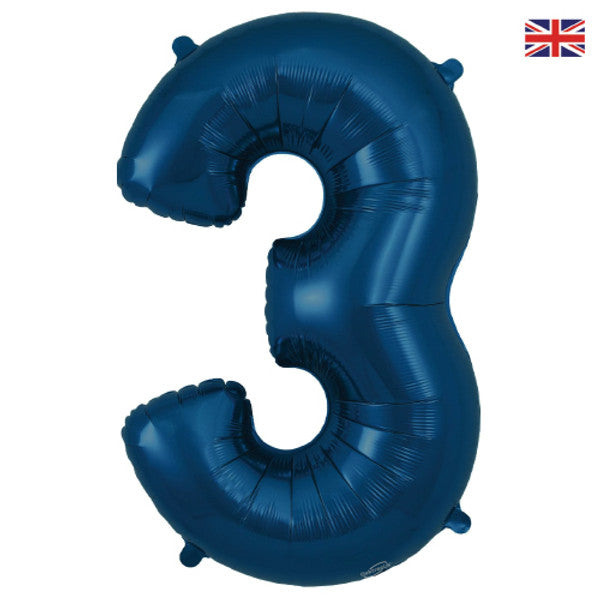 Large 34" Number Foil Balloon number 3 matt navy - Penny Black