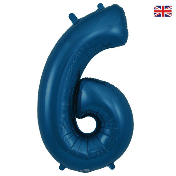 Large 34" Number Foil Balloon number 6 matt navy - Penny Black
