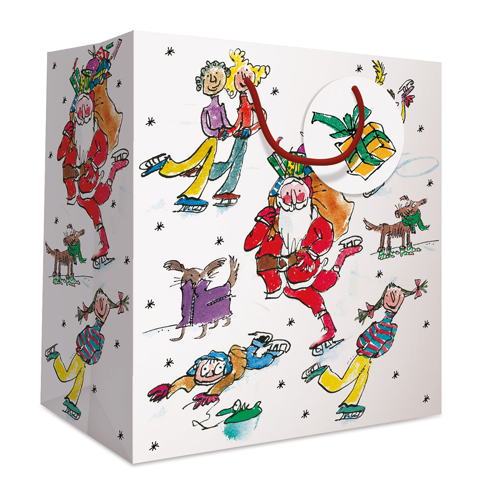 Skating Santa Quentin Blake Christmas Medium Gift Bag by penny black - side view