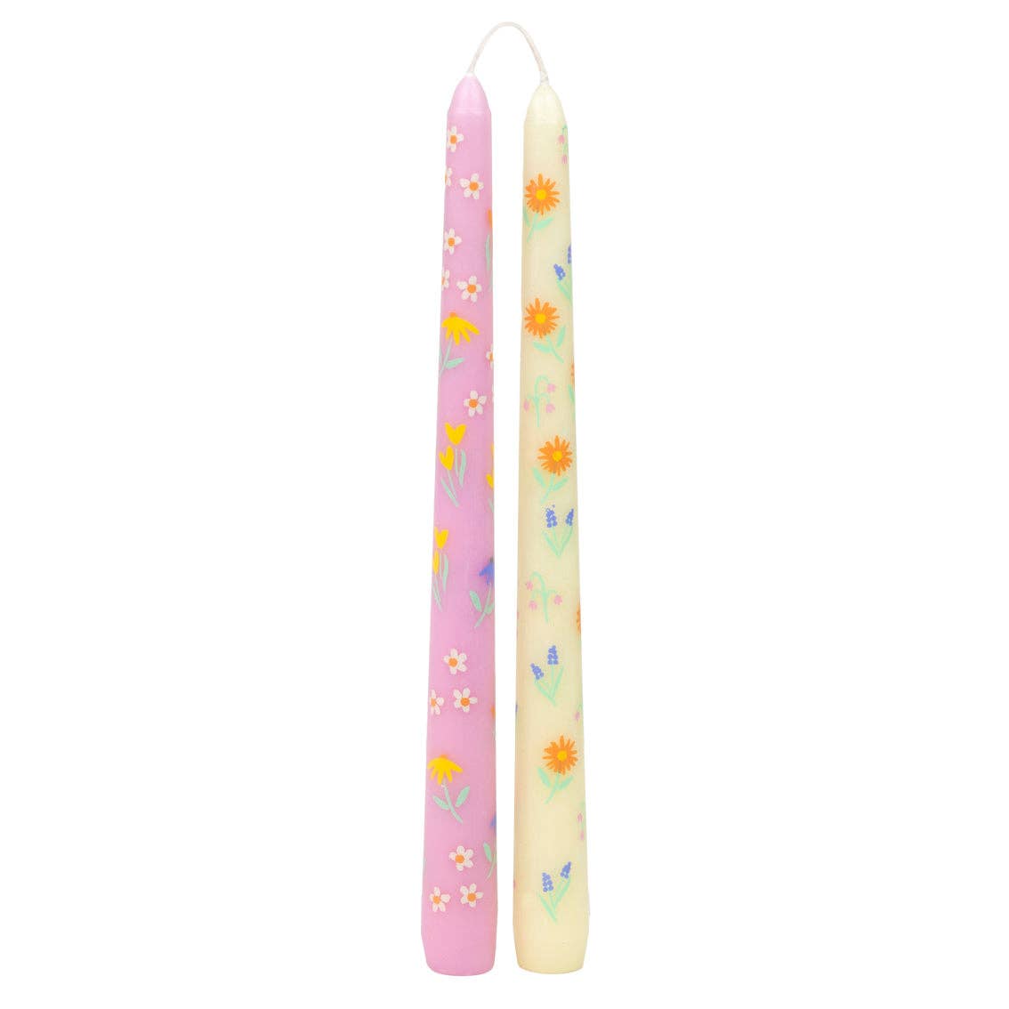 Floral Yellow & Pink Dinner Candles 2 Pk by penny black shown out of packaging