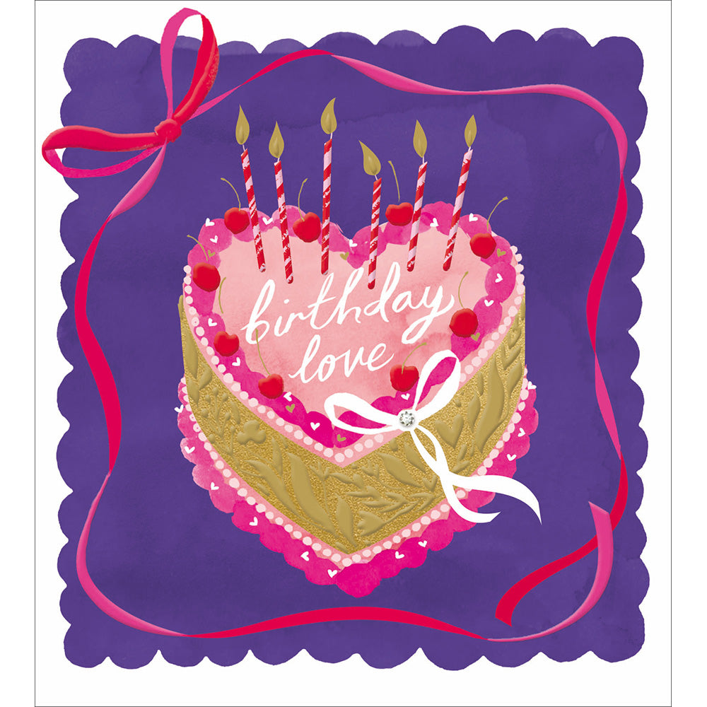 Embossed Golden Heart Shaped Cake Birthday Card from Penny Black