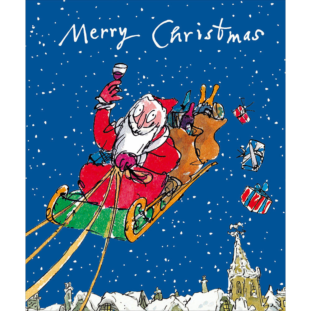Quentin Blake Boozy Santa's Sleigh Merry Christmas Card By Penny Black