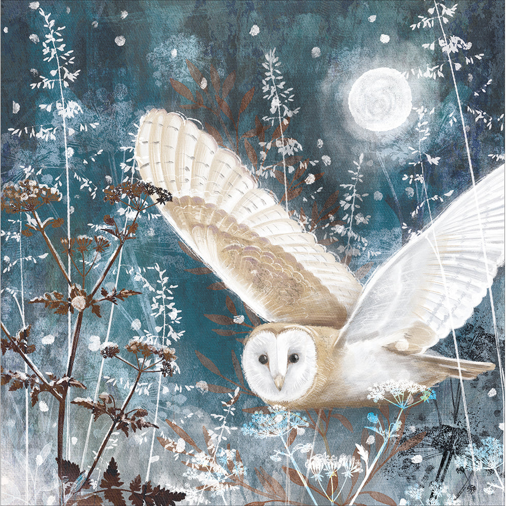 Snowy Owl In Flight Christmas Card By Penny Black