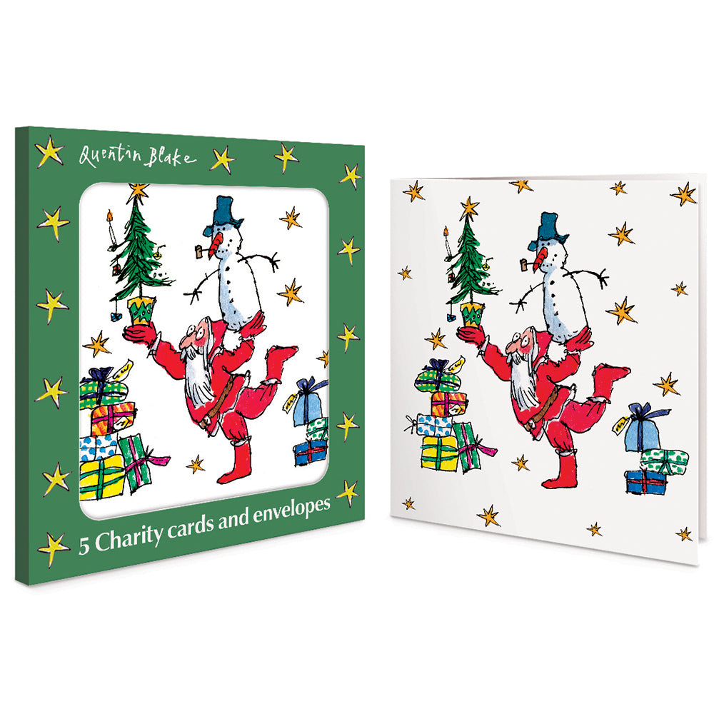 Fun With Santa & Snowman Quentin Blake Illustrated Pack Of 5 Charity Christmas Cards By Penny Black