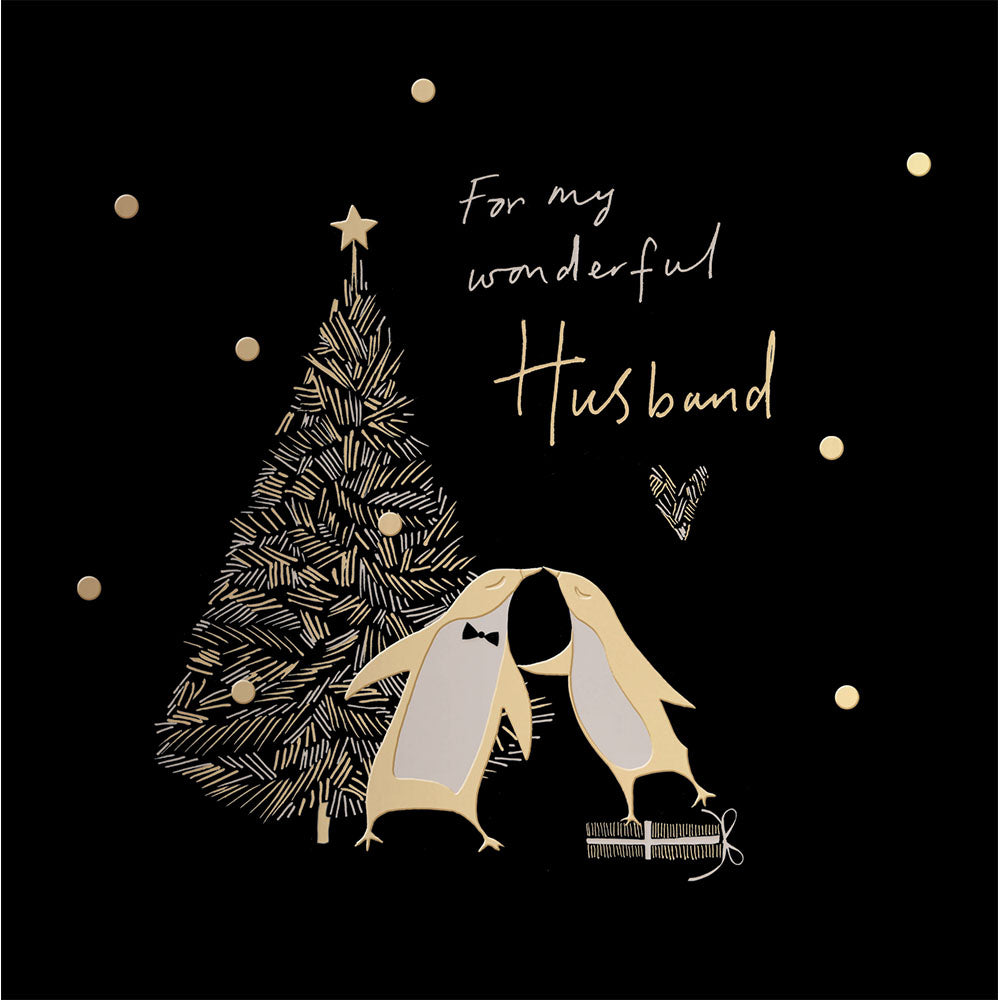 Christmas Kisses Golden Penguins Wonderful Husband Card By Penny Black