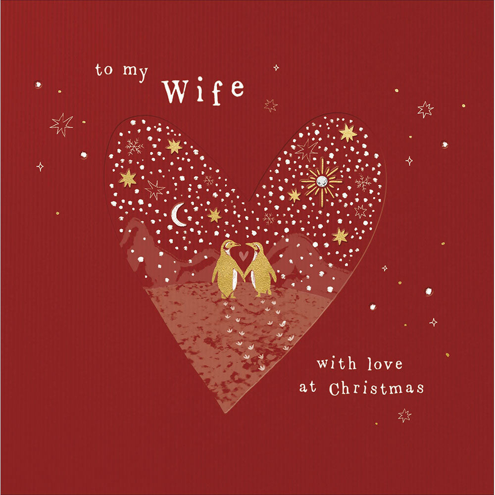 To My Wife Together At Christmas Golden Penguins On Ice Christmas Card By Penny Black