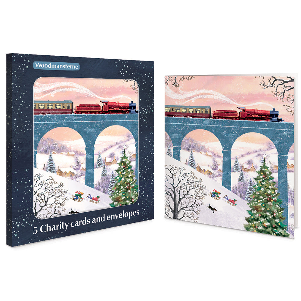 Steam Train On Snowy Viaduct Pack Of 5 Charity Christmas Cards By Penny Black