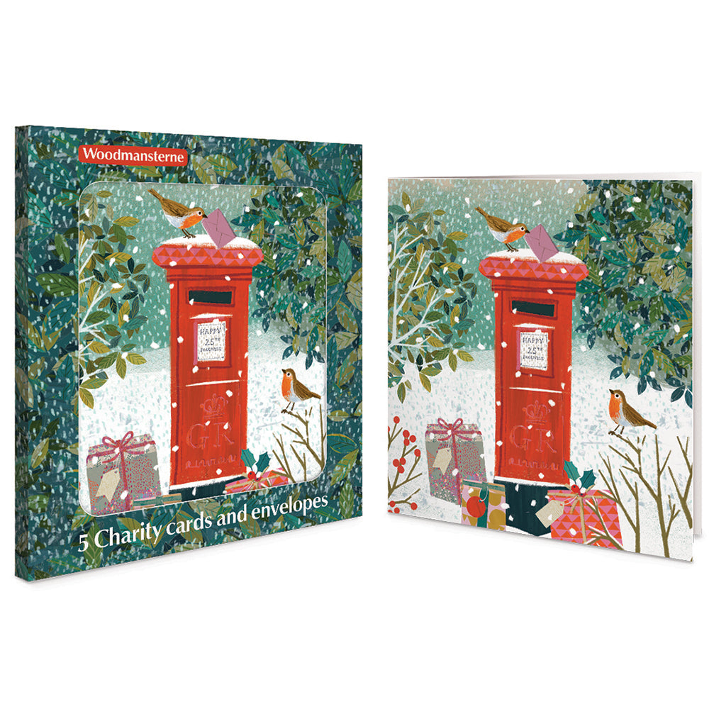 Robins At The Postbox Pack Of 5 Charity Christmas Cards By Penny Black