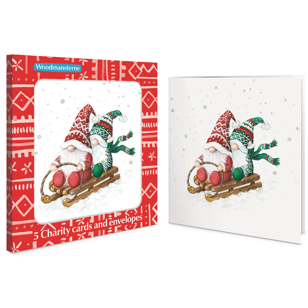 Gonk Gnomes On Sled Pack Of 5 Charity Christmas Cards By Penny Black