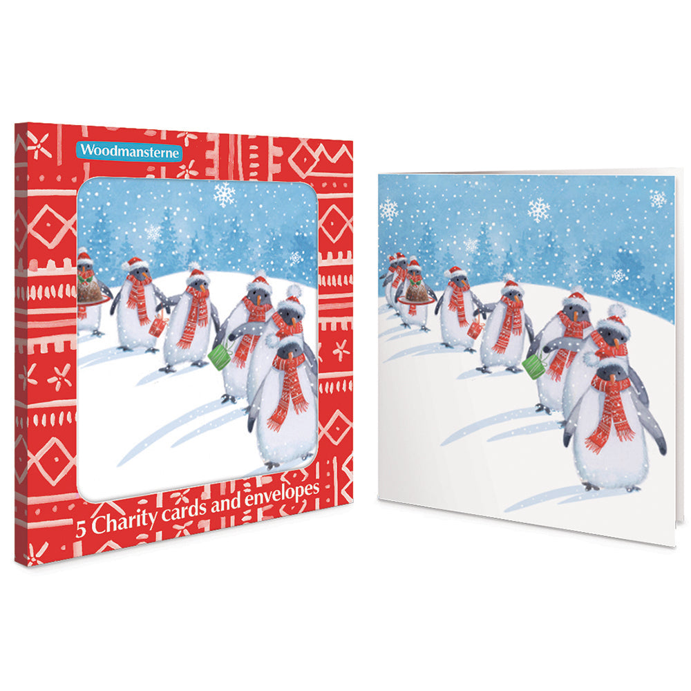 Waddling Penguin Parade Pack Of 5 Charity Christmas Cards By Penny Black