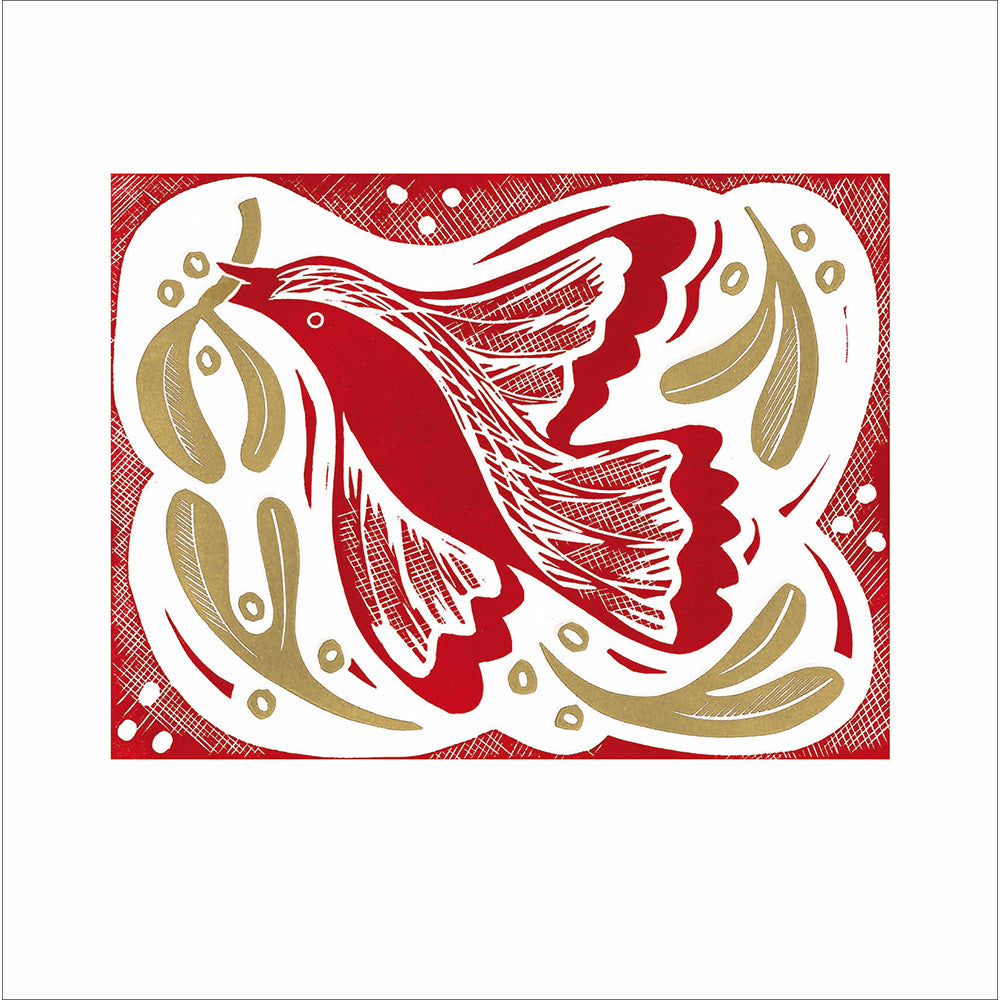 Red Winter Robin Lino Cut Print Christmas Card By Penny Black