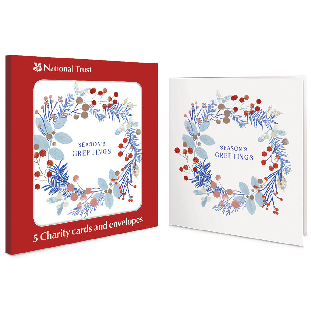 Berries & Fronds Wreath Pack Of 5 National Trust Charity Christmas Cards By Penny Black