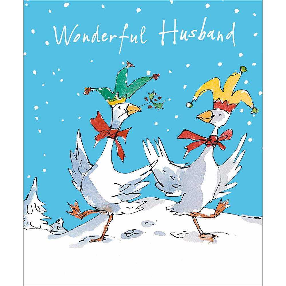 Quentin Blake Christmas Quackers Geese Wonderful Husband Card By Penny Black