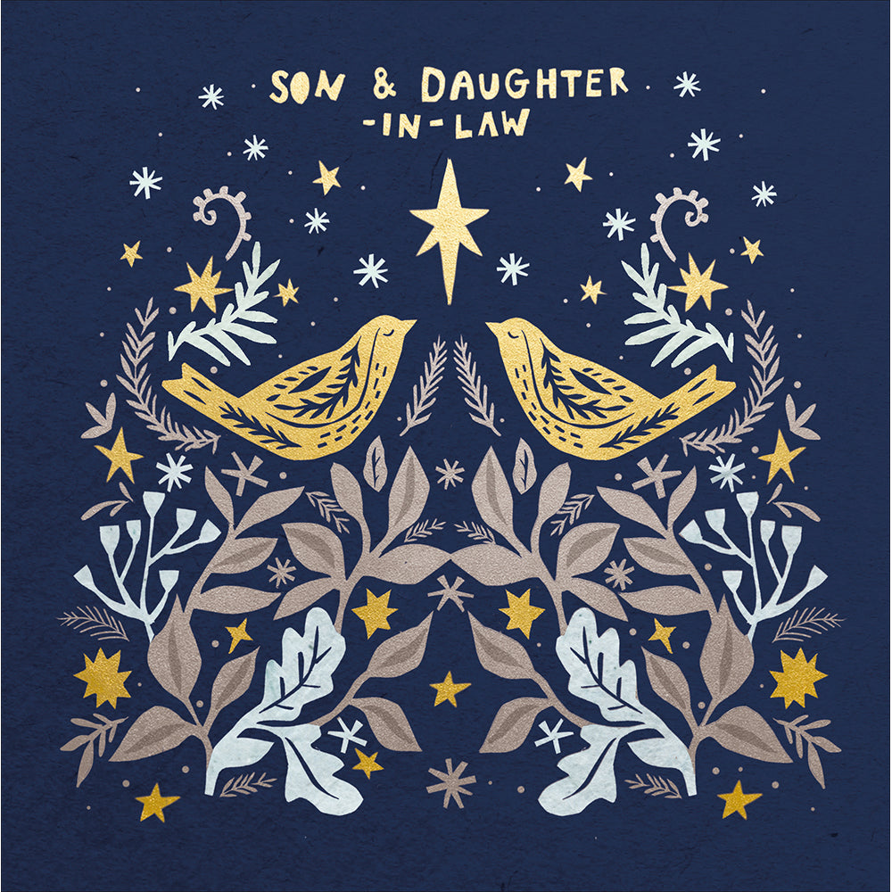 Gold Winter Robins Tree Son & Daughter In Law Christmas Card By Penny Black