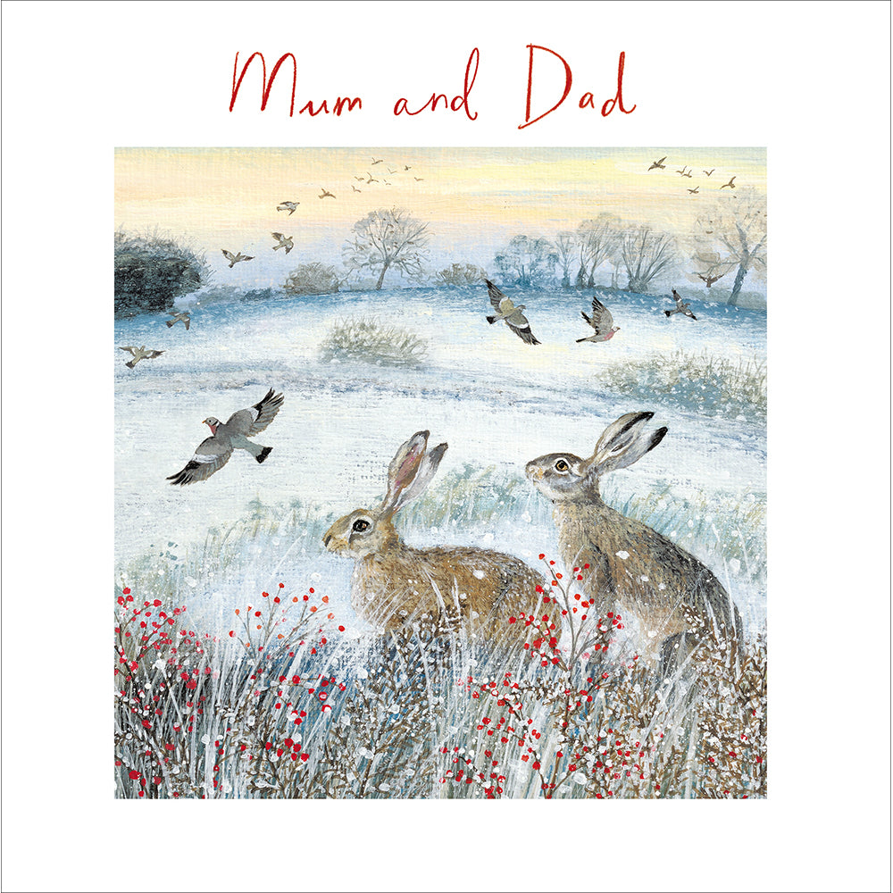 Winter Wonder Hares Mum & Dad Christmas Card By Penny Black