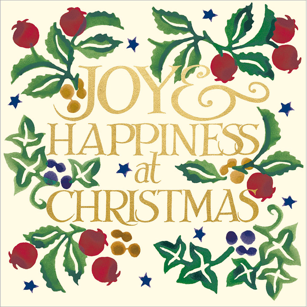 Emma Bridgewater Foliage Joy & Happiness Box Of 8 Luxury Foiled Christmas Cards By Penny Black