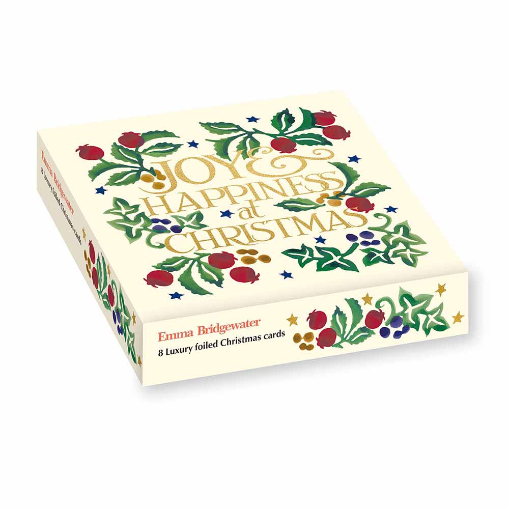 Emma Bridgewater Foliage Joy & Happiness Box Of 8 Luxury Foiled Christmas Cards By Penny Black