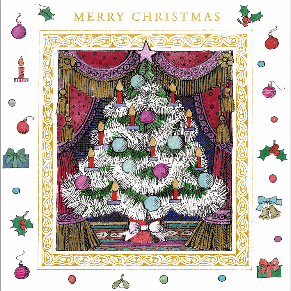 Pat Albeck Retro Tree Box Of 8 Luxury Foiled Christmas Cards By Penny Black