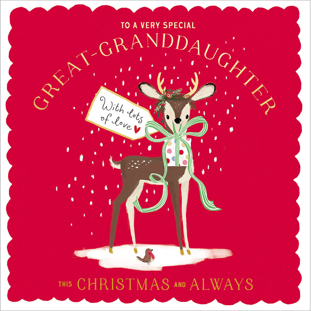 Cute Reindeer Very Special Great Granddaughter Christmas Card By Penny Black