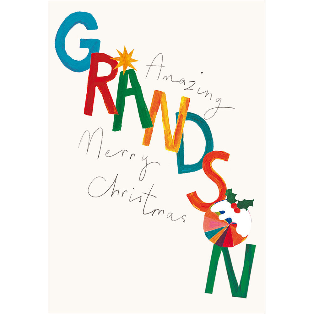 Colourful Pudding Very Merry Grandson Christmas Card By Penny Black