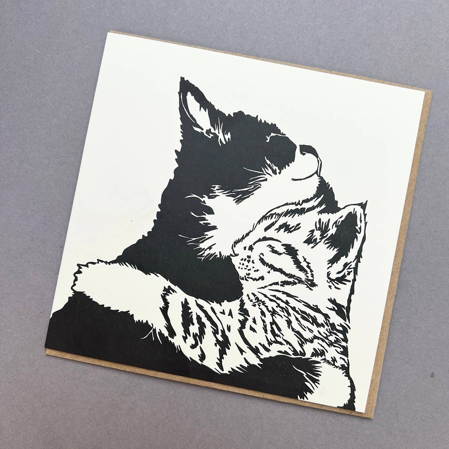 Kitty Cuddle Time Letterpress Card by penguin ink at penny black