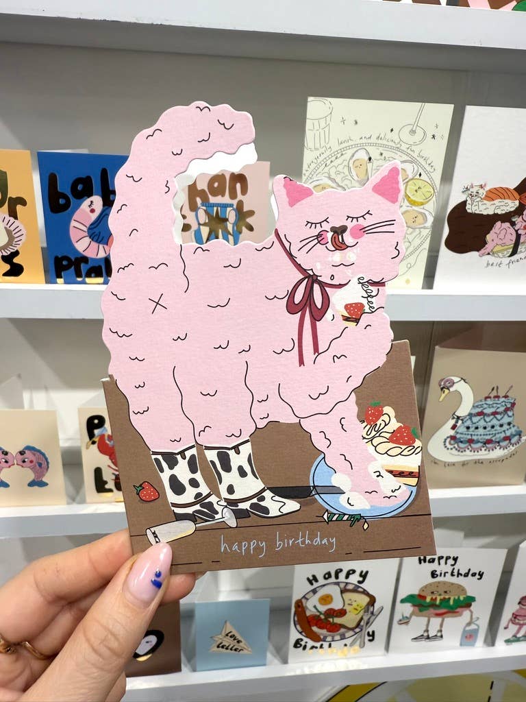 Cat in Cowboy Boots Cut Out Birthday Card by penny black showing cut out shape of the card