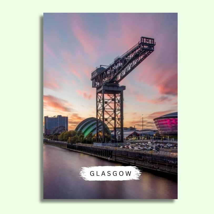 Sunset over Finnieston Crane Glasgow Postcard by penny black
