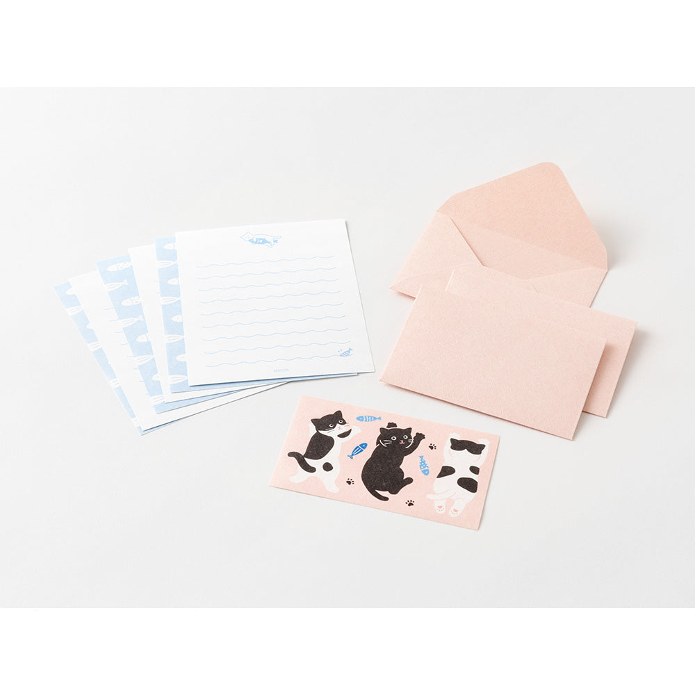 Midori Mini Letter Writing Paper & Envelope Set - Hungry Cat By Penny Black