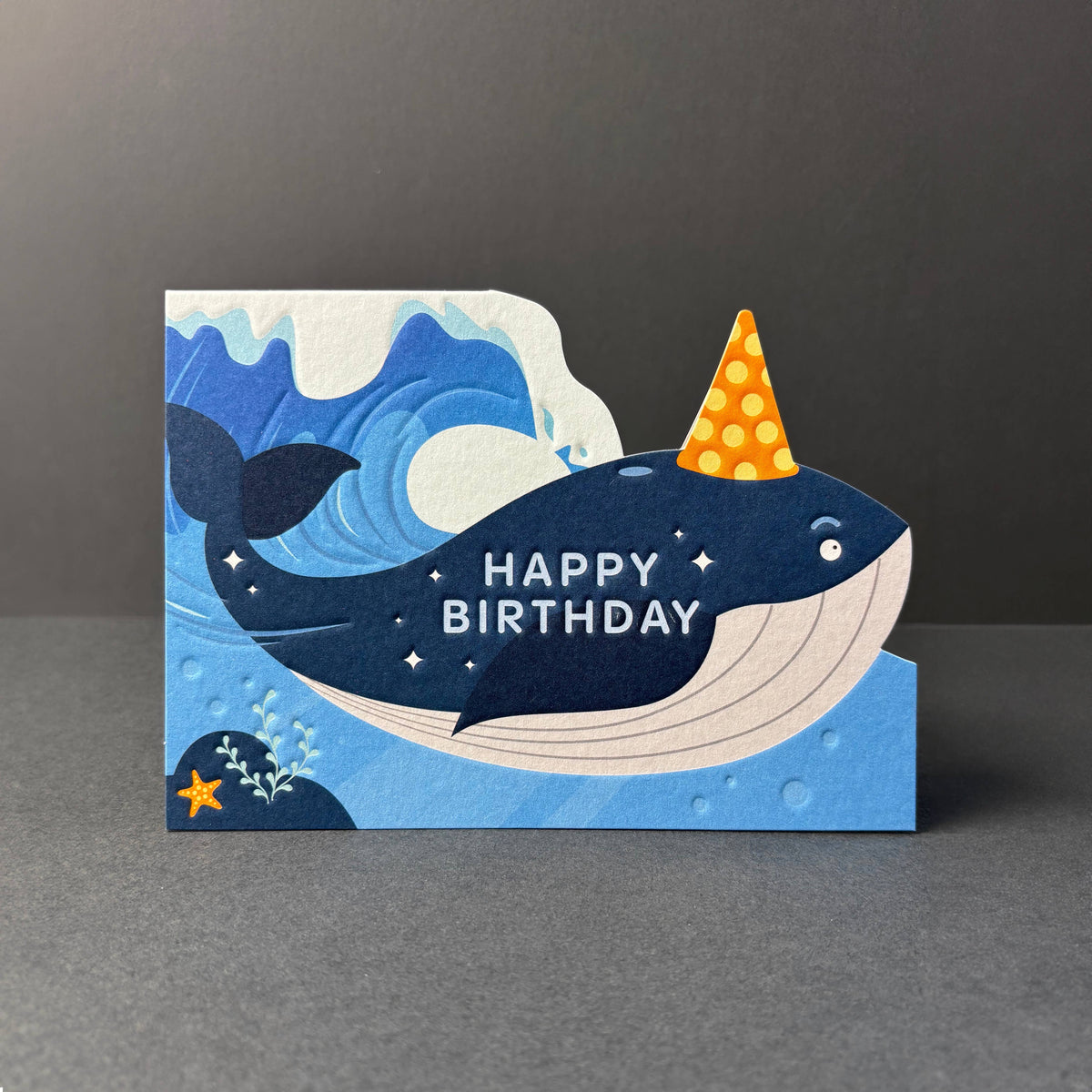 Whale riding a wave Die-Cut Birthday Card by penny black