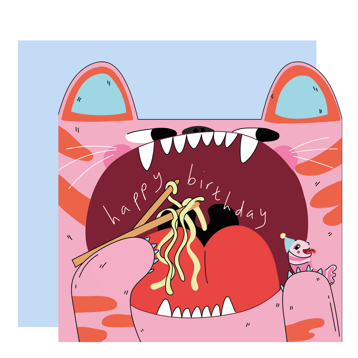 Tiger Eats Noodles Cut Out Kids Birthday Card by penny black