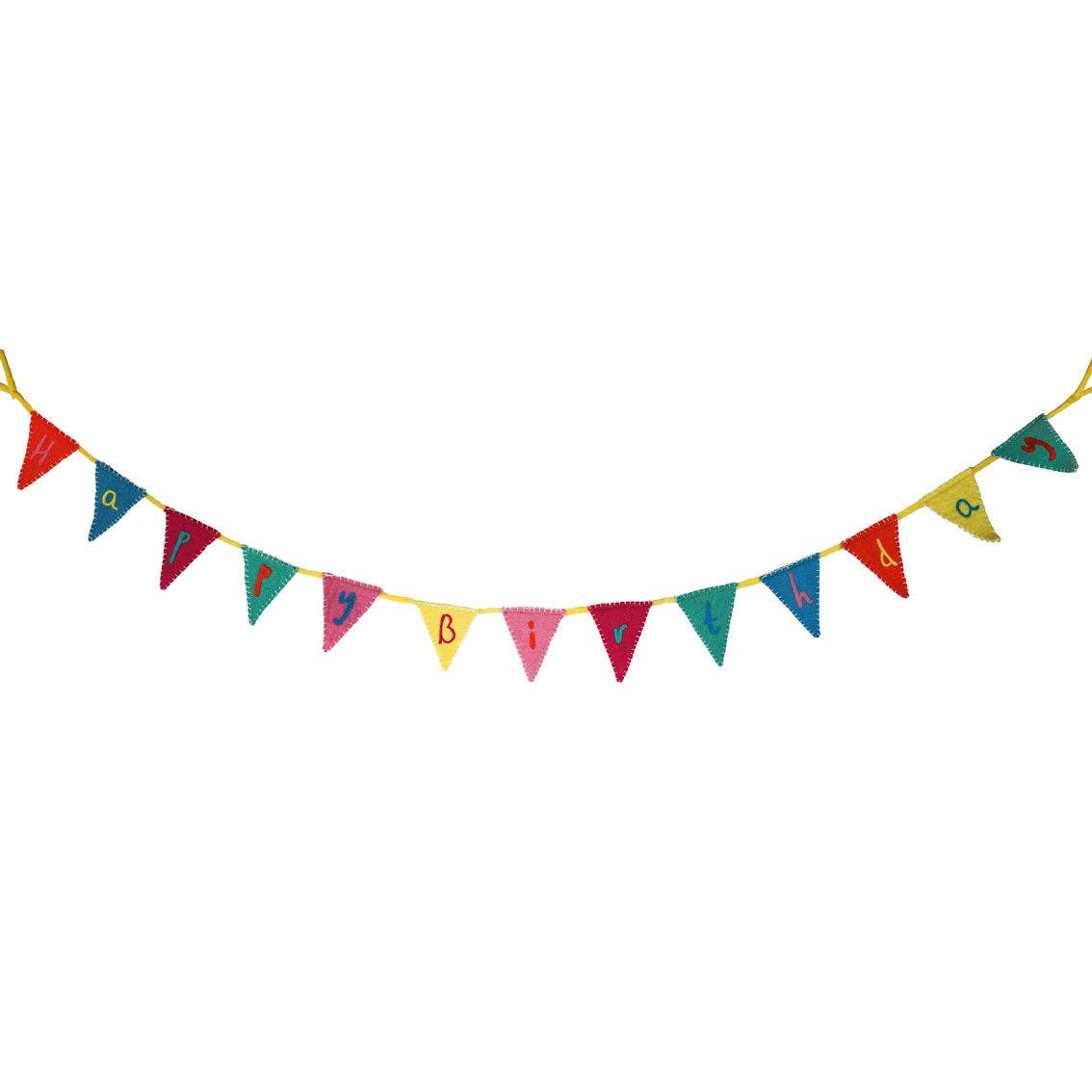 Colourful Happy Birthday Felt Bunting - 2m shown hung up